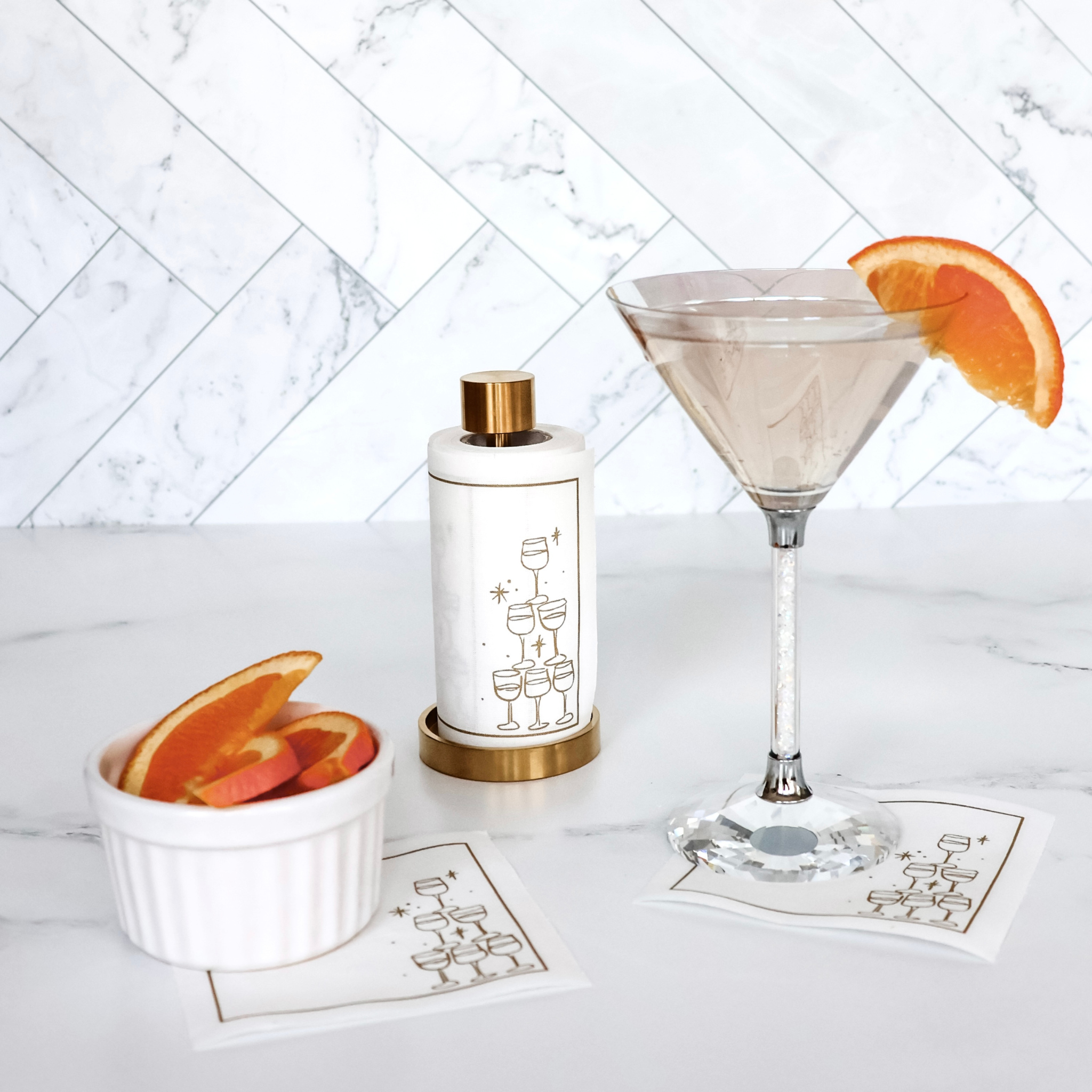 Golden Bubbles Cocktail Napkins Gold Border