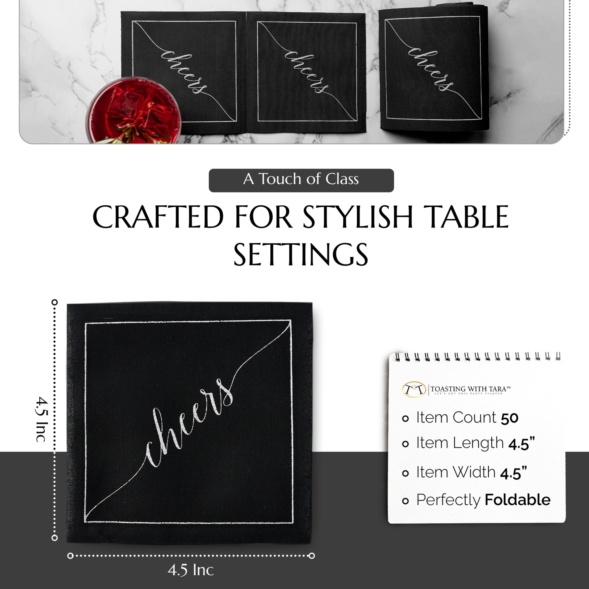 Midnight Toast (Silver Cheers/Black) Cocktail Napkin