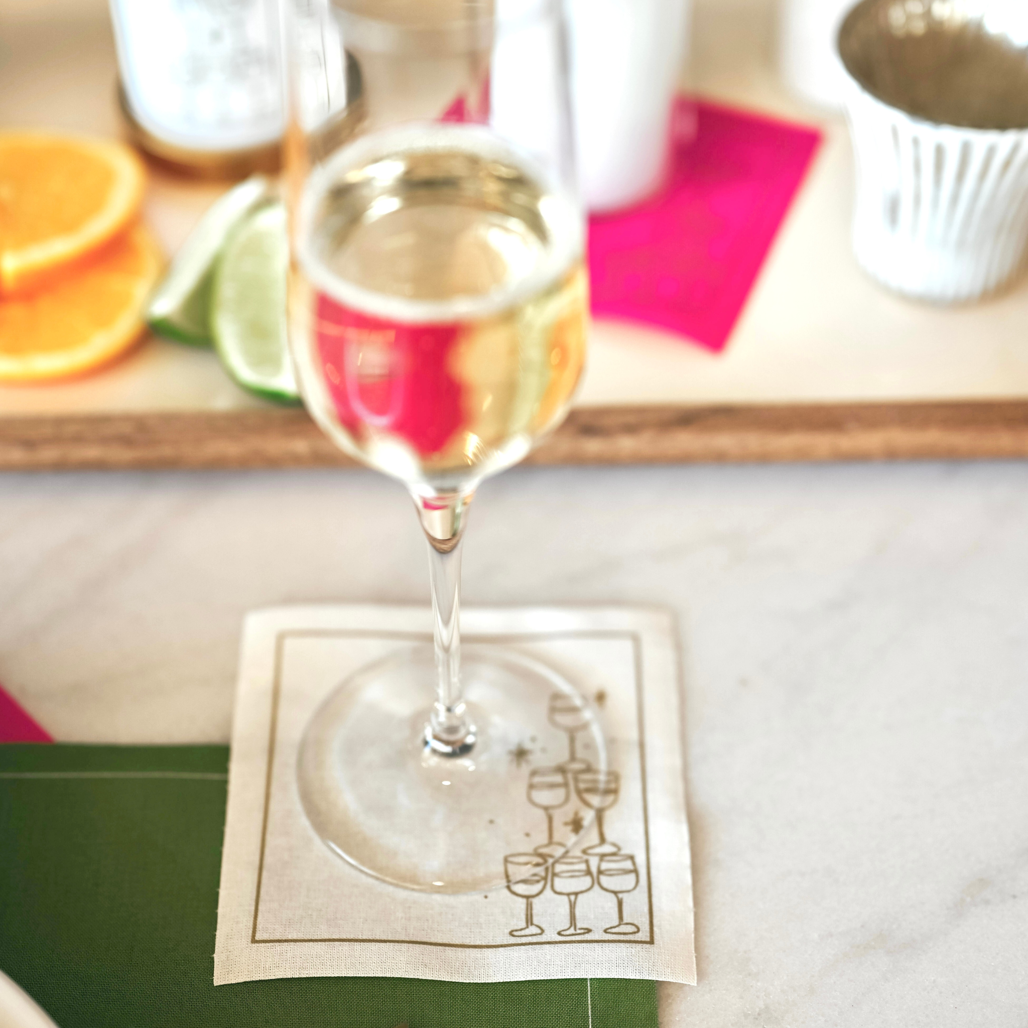 Golden Bubbles Cocktail Napkins Gold Border