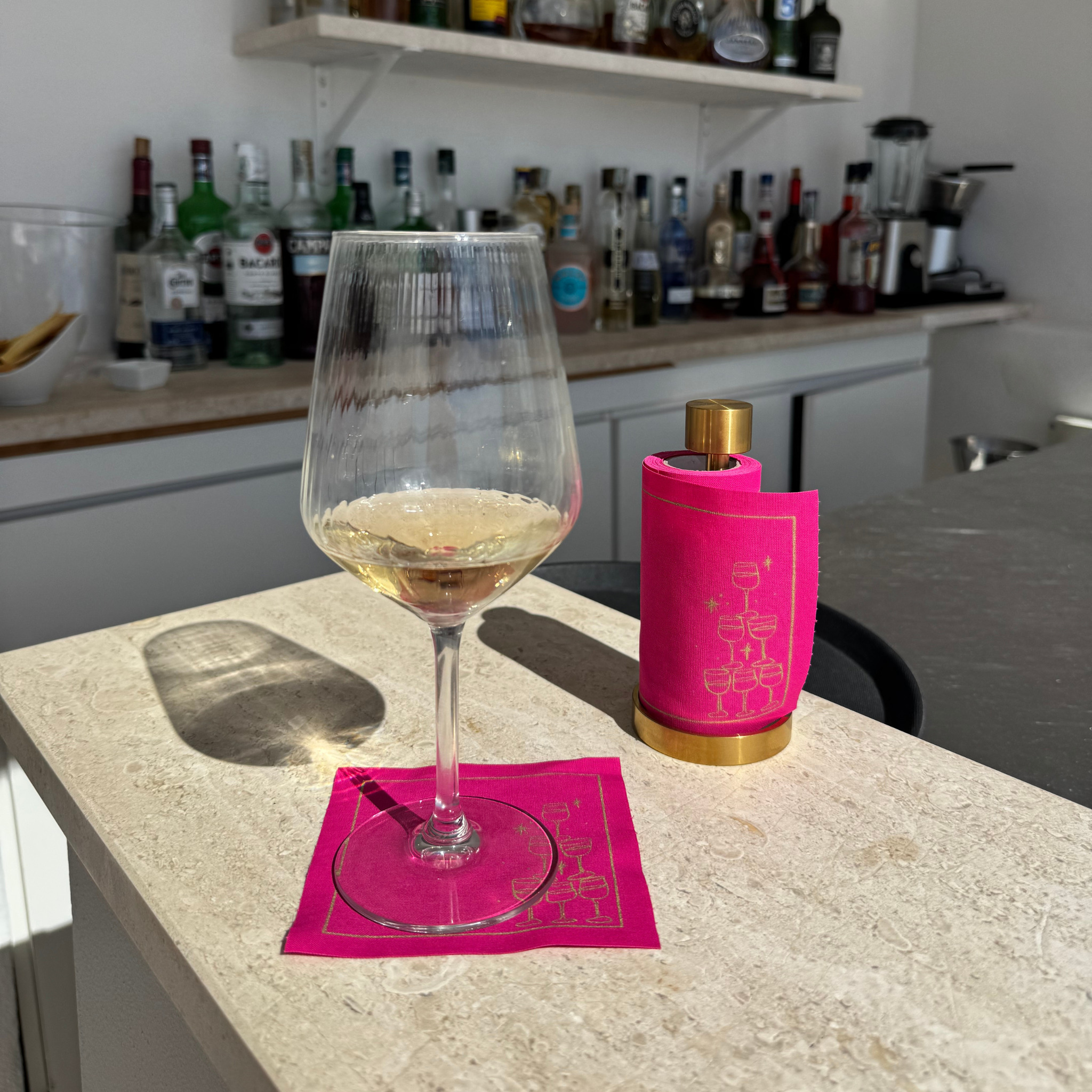 Blush Bubbles Cocktail Napkins Gold Border