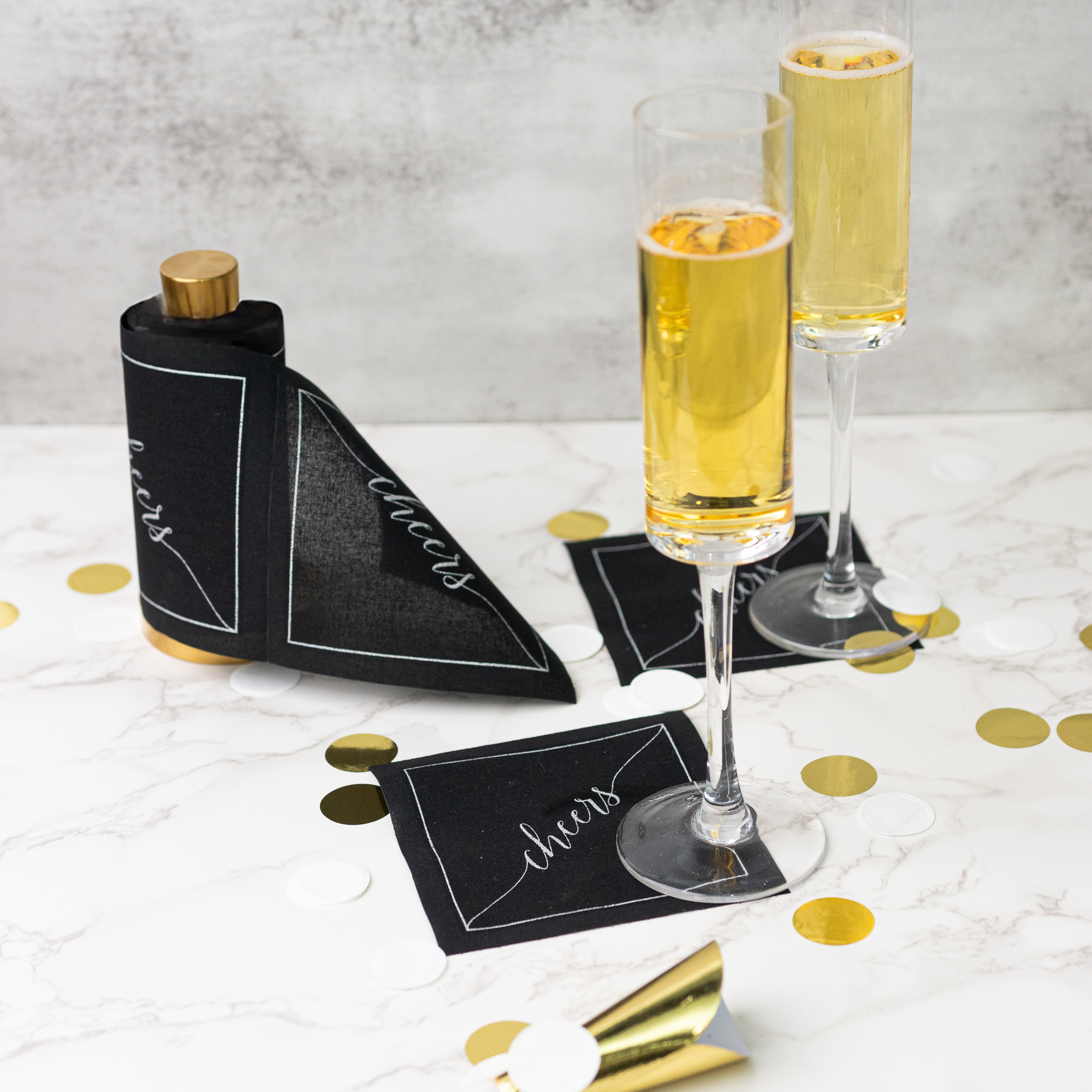 Midnight Toast (Silver Cheers/Black) Cocktail Napkin