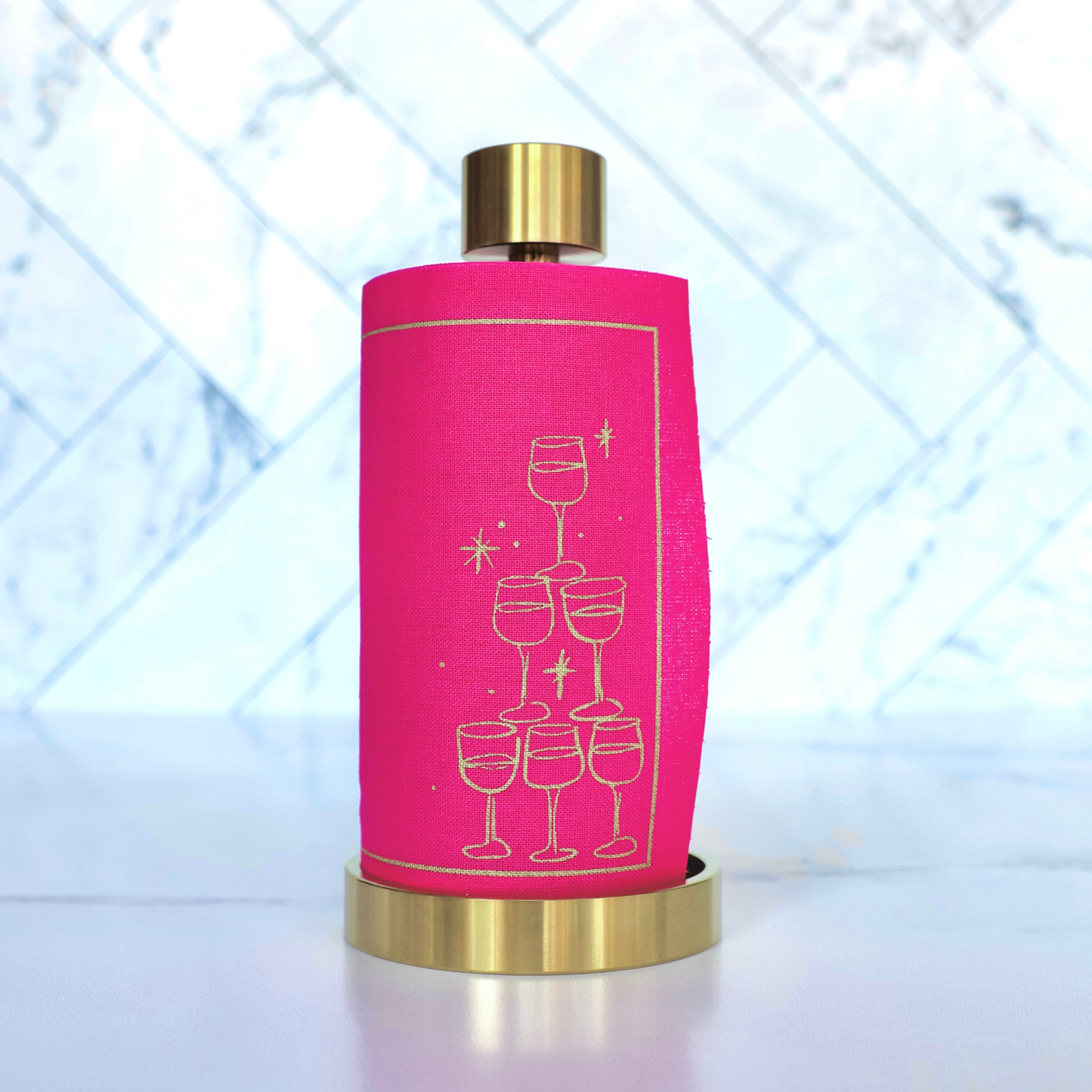 Blush Bubbles Cocktail Napkins Gold Border