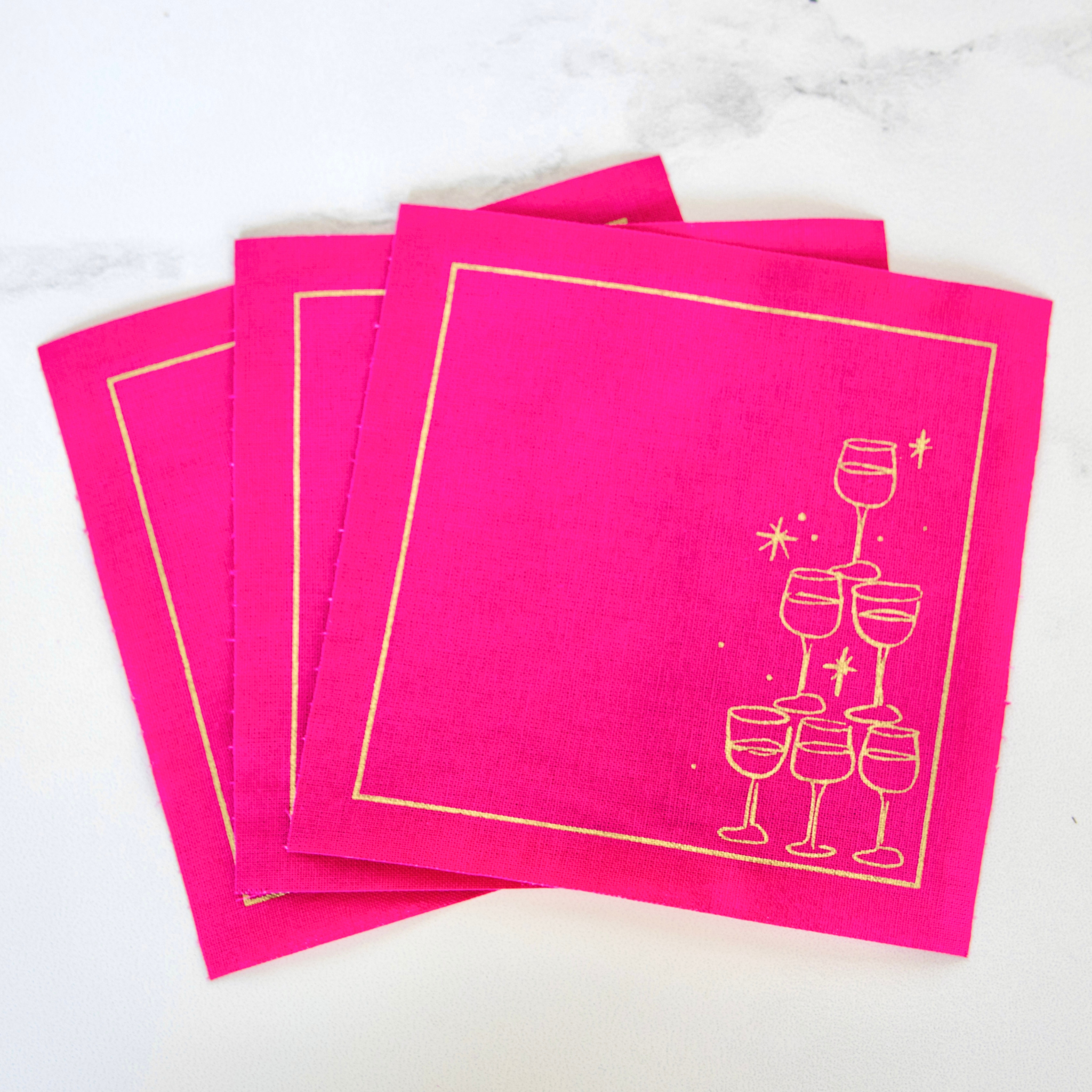 Blush Bubbles Cocktail Napkins Gold Border
