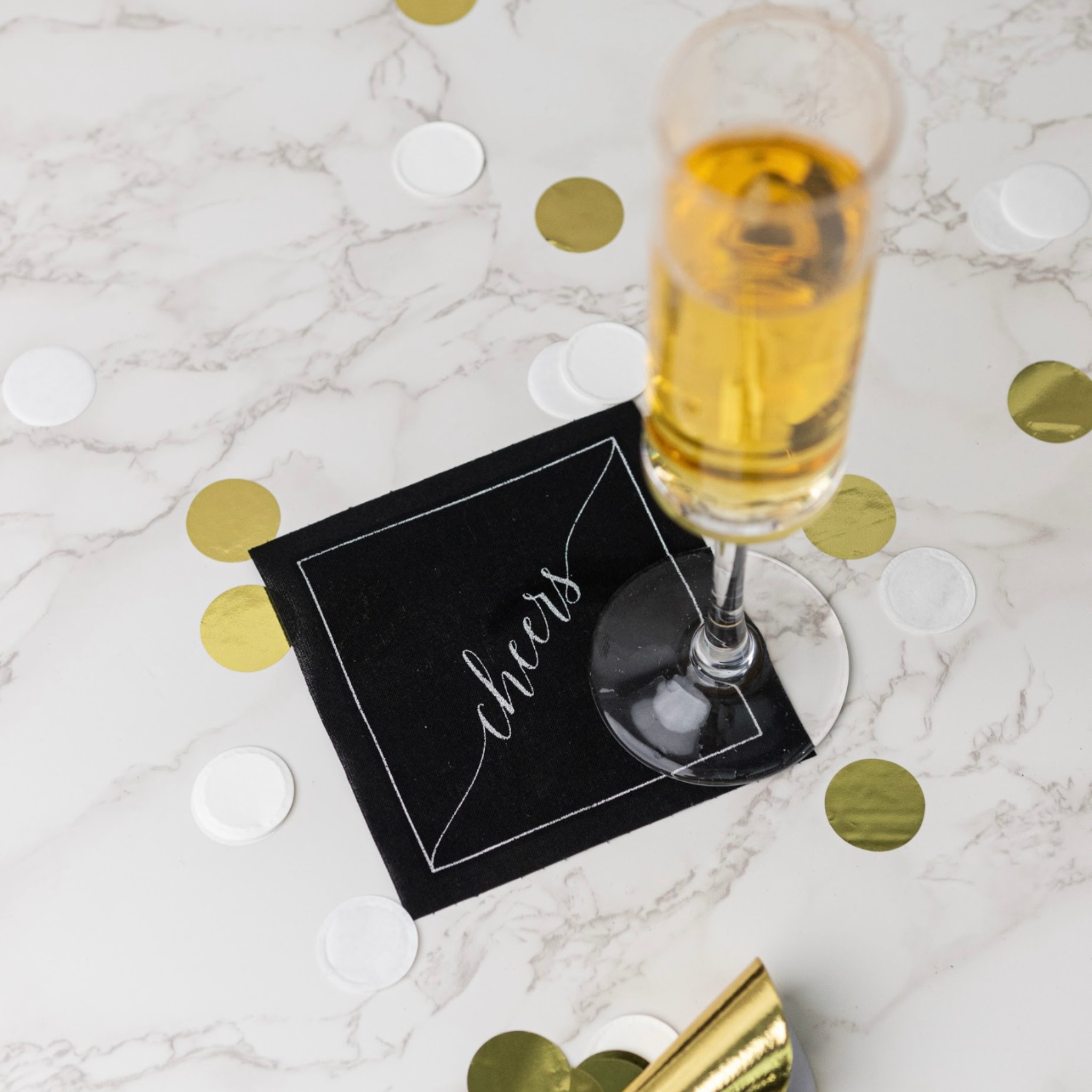 Midnight Toast (Silver Cheers/Black) Cocktail Napkin